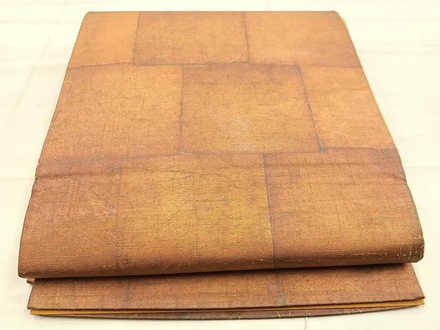 平和屋着物◎全通柄袋帯　紬地　幾何学文様　金彩　正絹　逸品　BAAO3165if