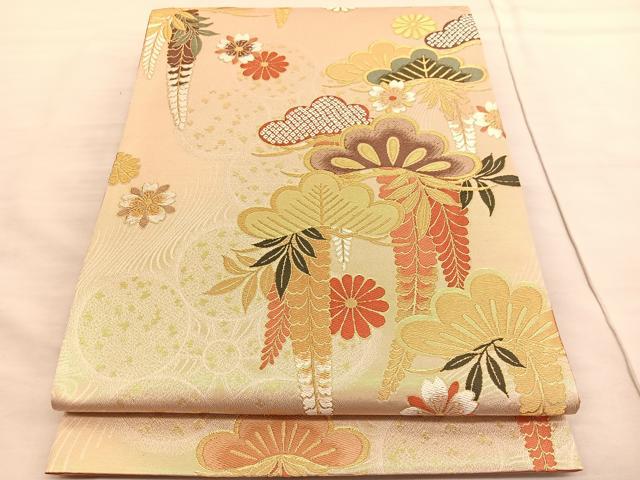 平和屋着物◎六通柄袋帯　唐織　松花文　金糸　鈴乃屋扱い　正絹　逸品　BAAV3198hv
