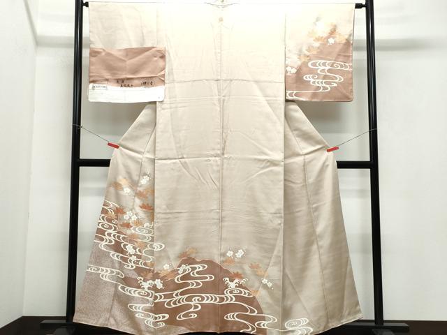 Full-Length Under-Kimono - 平和屋着物●訪問着　駒刺繍　流水枝葉文　金彩　伊と香　反端付き　正絹　逸品　CAAV6767vf
