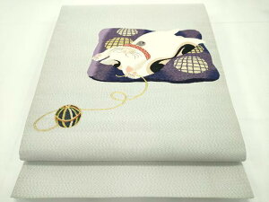 平和屋本店■極上 中国工芸美術大師 名誉人間国宝 王金山 王金山綴 太鼓柄袋帯 猫 金糸 逸品 CZAA1857s5