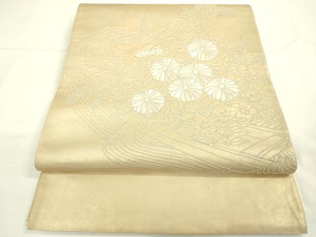 平和屋着物●中国三大刺繍　相良刺繍　総刺繍　太鼓柄袋帯　立波花文　正絹　逸品　DAAK3753du