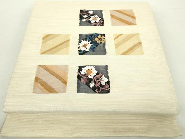 平和屋着物●太鼓柄袋帯 色紙花文 正絹 逸品 DABA1763ps