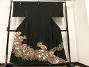 平和屋着物■豪華黒留袖 作家物 駒刺繍 扇面花鳥文 金彩 正絹 逸品 AAAX9622ph
