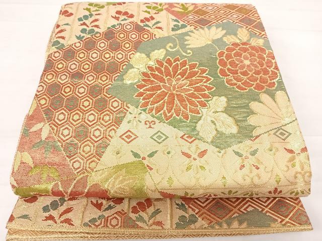 平和屋着物◎佐賀錦　六通柄袋帯　切嵌花文　金糸　正絹　逸品　AABD5619yx
