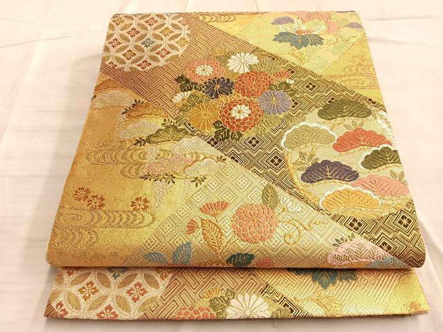 平和屋着物◎佐賀錦　六通柄袋帯　唐織　桧垣能衣紋　金糸　引箔　正絹　逸品　BAAO0372du