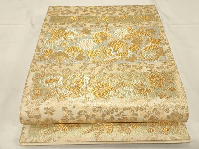 平和屋着物▼六通柄袋帯 横段花蝶鳥文 金銀糸 鈴乃屋扱い 正絹 逸品 CABC4532dy