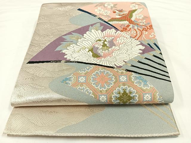 平和屋着物◎六通柄袋帯　唐織　扇面鳳凰花文　金銀糸　正絹　逸品　AAAN4518dx