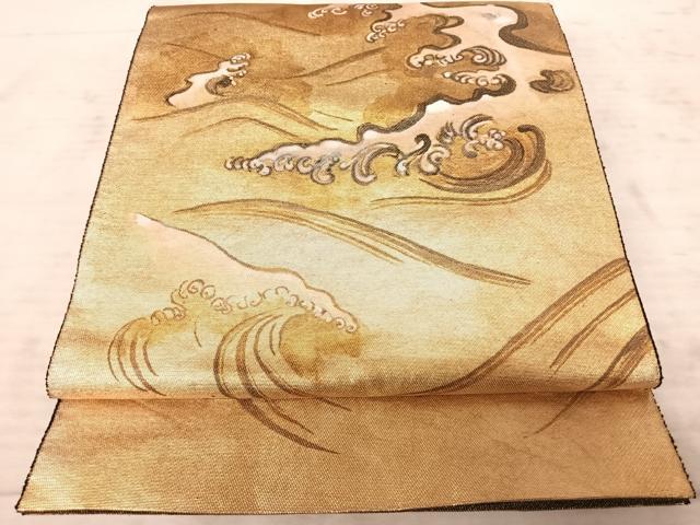 平和屋着物◎太鼓柄袋帯　立波文　金糸　金通し地　正絹　逸品　AAAZ5857yx