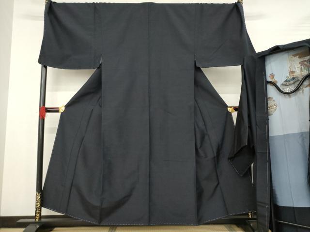 平和屋着物●男性　紬　アンサンブル　濃紺地　キングサイズ　正絹　逸品　未使用　AABB1962ck