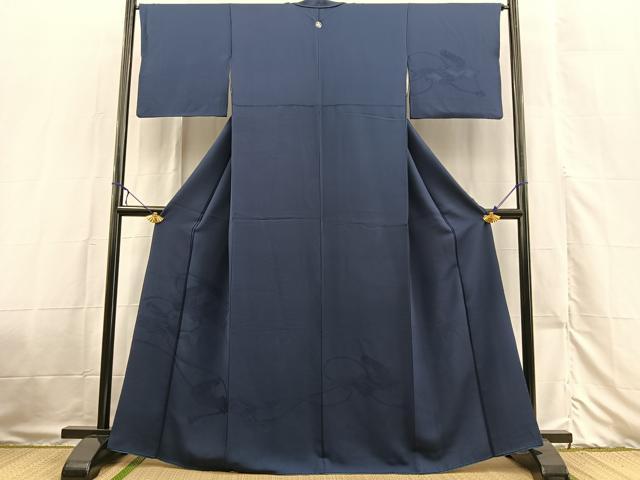 平和屋着物■無地絵羽訪問着 雲取り吉祥地紋 農藍色 正絹 逸品 BAAX3311yc