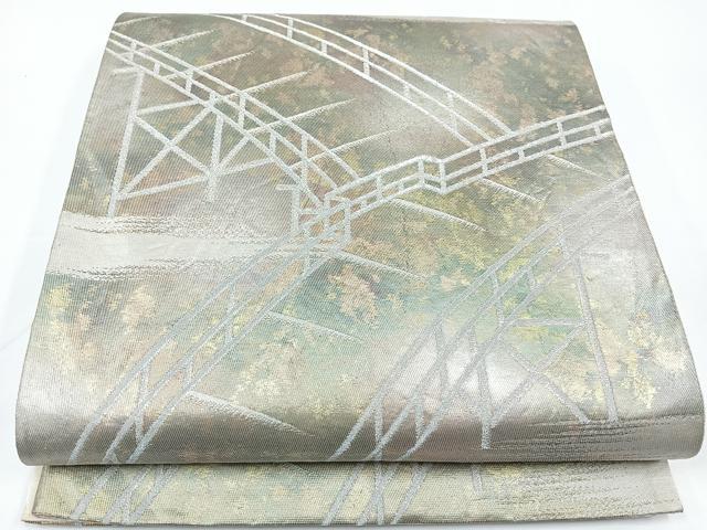 平和屋着物◎六通柄袋帯　渡り橋花文　銀糸　引箔　正絹　逸品　CAAW9778nb