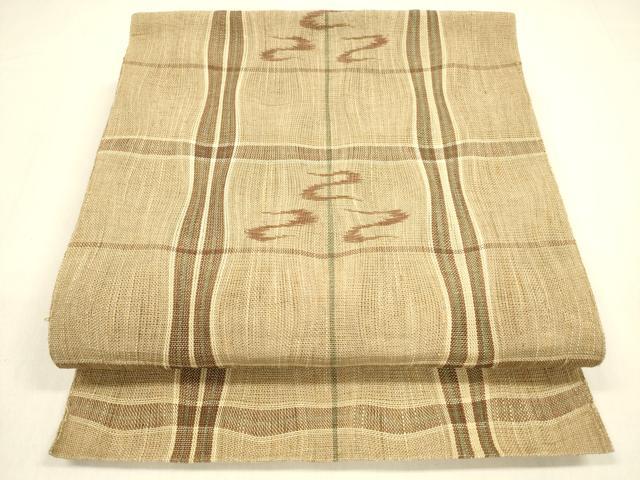 平和屋着物＊夏物　八寸名古屋帯　格子抽象文　麻　逸品　DABA0914cm