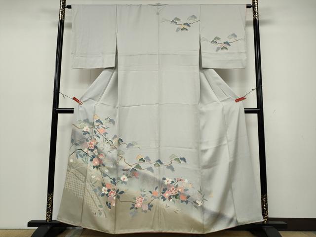 平和屋着物●訪問着　友禅　枝花文　暈し染め　正絹　逸品　CAAZ2423ut