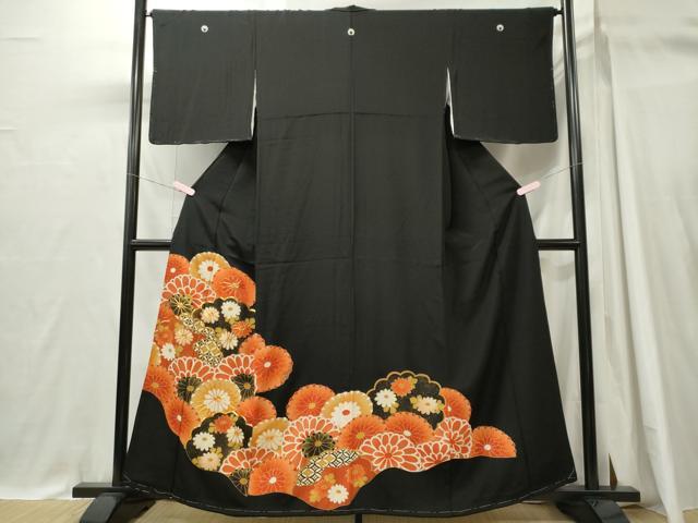 平和屋着物■豪華黒留袖　駒刺繍　菊尽くし　金彩　　正絹　逸品　CABH1175ou
