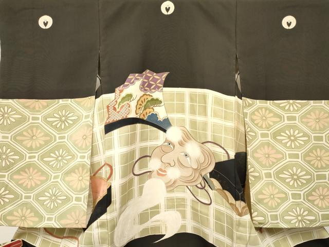 平和屋着物[]お宮参り　男の子　祝着　産着　初着　のしめ　翁　扇面花文箱　金彩　逸品　DABA3758ma 3