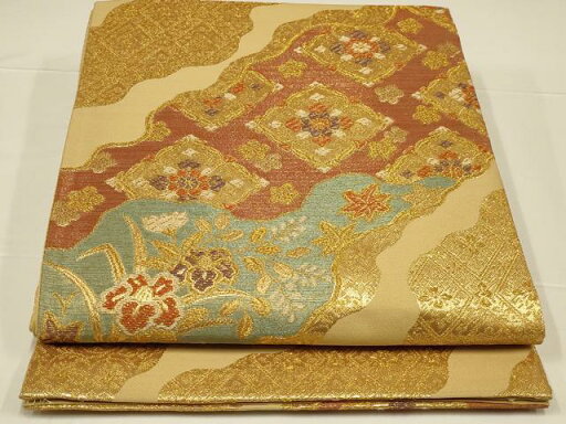 平和屋着物◎六通柄袋帯 道長花文 金糸 正絹 逸品 AAAP7472ou 平和屋着物◎六通柄袋帯 道長花文 金糸 正絹 逸品 AAAP7472ou