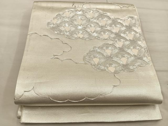 女裝 - 平和屋着物◎太鼓柄袋帯 総駒刺繍 雲重ね青海波 正絹 逸品 BAAX0401mz