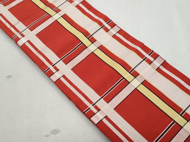 平和屋着物◎本場筑前博多織 半幅帯 格子柄 正絹 逸品 CAAZ4732fb
