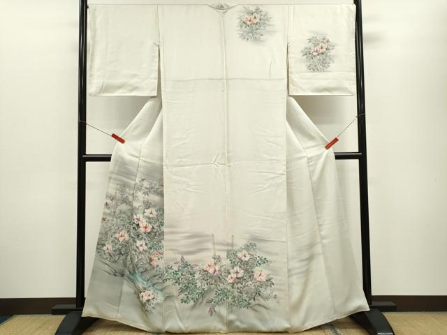 平和屋着物▼訪問着　手描き　籬草花文　暈し染め　金彩　正絹　逸品　CABD9607ze