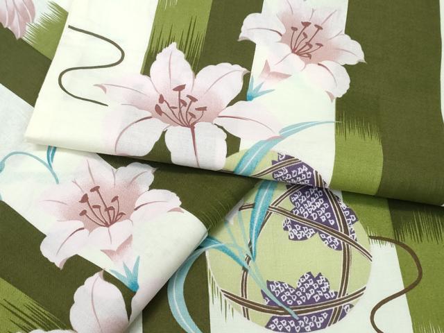 平和屋着物∴夏物 浴衣 百合 鞠花文 綿 逸品 CABH1271ng
