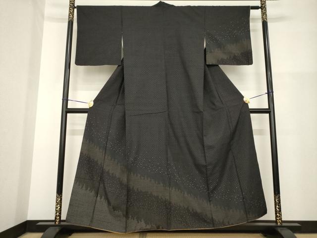 平和屋着物●紬　訪問着　流水文　黒地　正絹　逸品　AABH2621ck