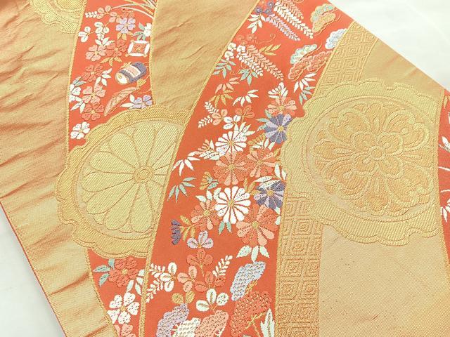 平和屋着物◎六通柄袋帯　唐織　清海小袖文様　金糸　正絹　逸品　BAAM6521cm