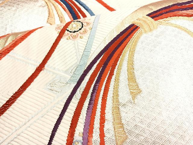 平和屋着物◎六通柄袋帯　唐織　束ね熨斗花文　金銀糸　正絹　逸品　BAAM6542cm