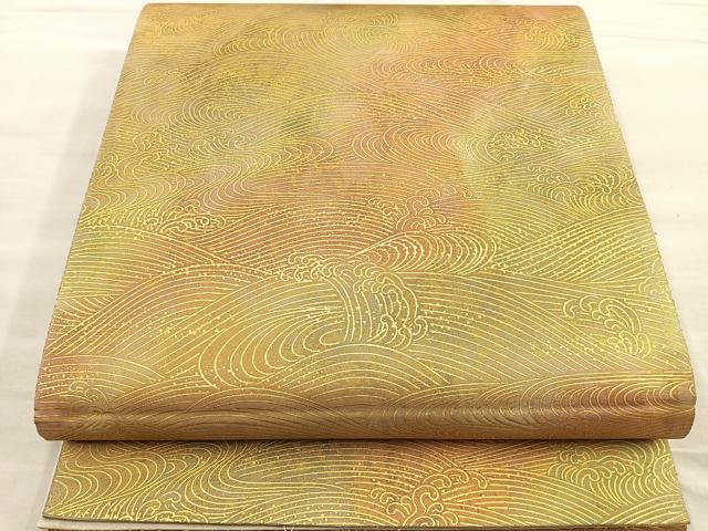 平和屋着物◎六通柄袋帯　立波文　金彩　正絹　逸品　BAAO4223ea