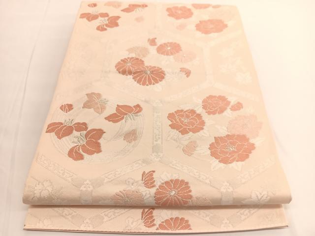 平和屋着物◎六通柄　本袋帯　唐織　亀甲花丸文様　銀糸　正絹　逸品　BAAV9824hv