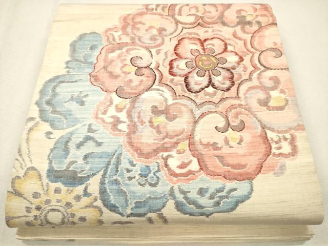 平和屋着物●六通太鼓柄袋帯 紬地 刺繍 正倉院花文 正絹 逸品 CAAM4025eg