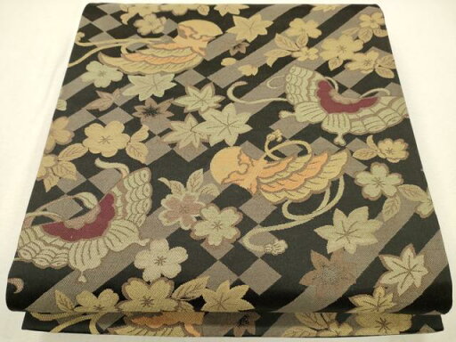 平和屋着物●六通柄袋帯 花蝶文 黒地 正絹 逸品 CAAM4026eg 平和屋着物●六通柄袋帯 花蝶文 黒地 正絹 逸品 CAAM4026eg
