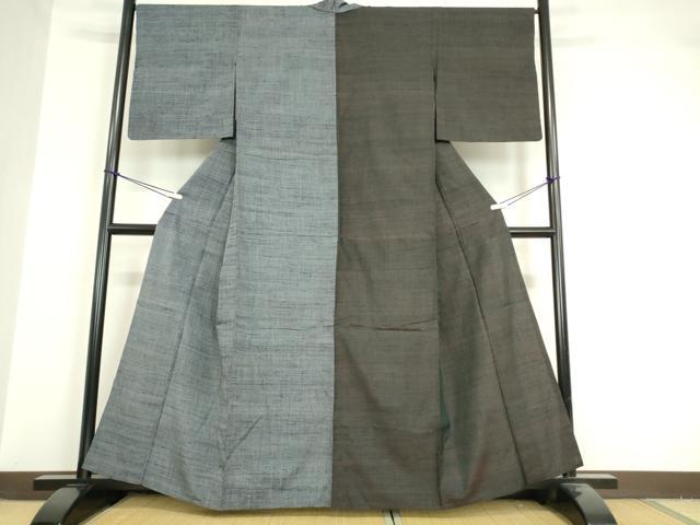 Kimono - 平和屋着物▽上質な紬　単衣　片身替わり　霞文　やまと誂製　正絹　逸品　DAAV5664az