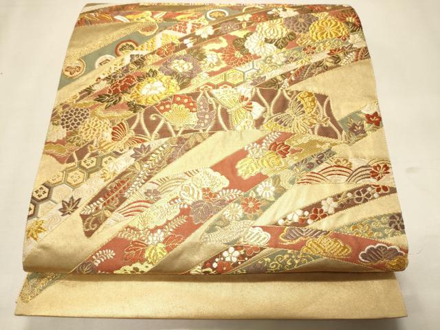 平和屋着物◎六通太鼓柄袋帯　観世能鬘天　金糸　正絹　逸品　CAAJ9910oy