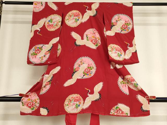 平和屋着物[]お宮参り　女の子　祝着　産着　初着　のしめ　飛鶴花文　正絹　逸品　AABE2245ja