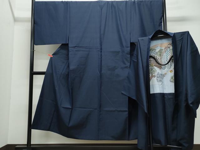 平和屋着物●男性 紬 アンサンブル 濃紺色 キングサイズ 正絹 逸品 CAAV6640vf