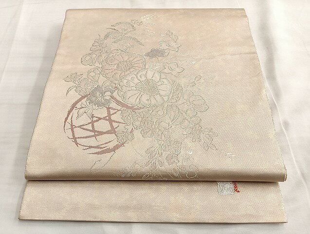 平和屋着物●ろう彩工芸 奥村一心 太鼓柄袋帯 辻が花 銀の衣 金糸 引箔 正絹 逸品 BAAL0623du