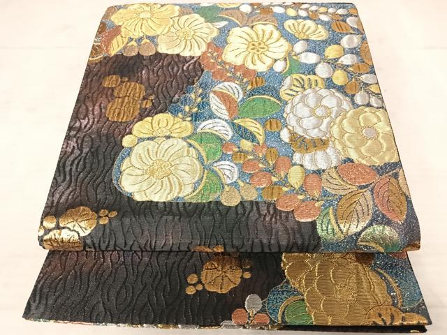 平和屋着物◎六通柄袋帯 草花文 金糸 正絹 逸品 AAAW2367yx