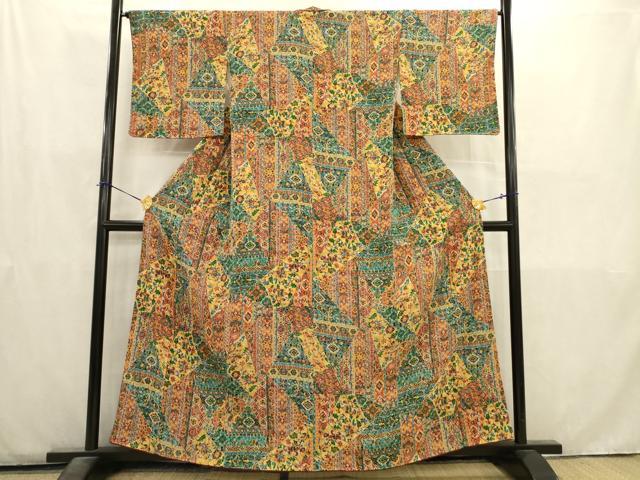 平和屋着物■上質な小紋　更紗花文　正絹　逸品　AABD1388ma
