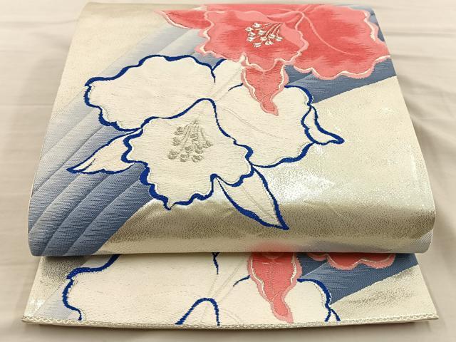 平和屋着物◎六通柄袋帯 唐織 カトレア 銀糸 正絹 逸品 BAAT5843xa