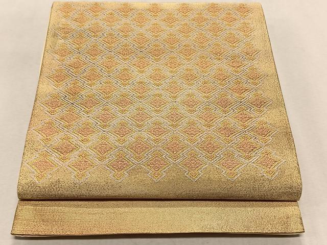 平和屋着物◎六通柄袋帯　唐織　切嵌　松皮菱　金糸　正絹　逸品　CAAX3414qv