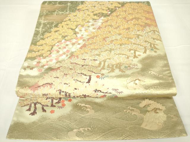 平和屋着物▼六通柄袋帯　唐織　花松文　金糸　正絹　逸品　DAAX3611az