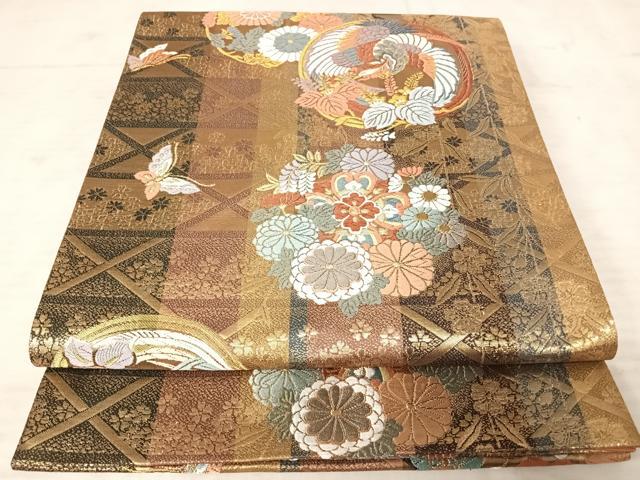 平和屋着物◎六通柄袋帯　唐織　鳳凰花文　金糸　正絹　逸品　AAAW2321yx