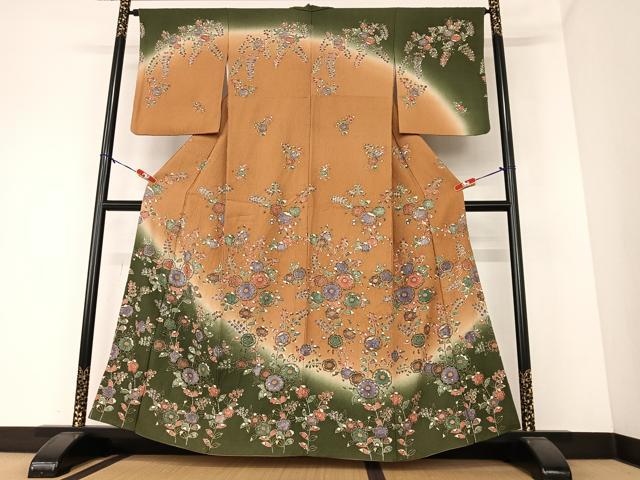 平和屋着物●訪問着　絞り　草花文　暈し染め　金彩　鈴乃屋扱い　正絹　逸品　AAAZ0237zg(4)