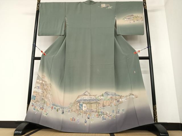 平和屋着物●十日町友禅作家 林静穂 訪問着 人物風景文 暈し染め 正絹 逸品 AAAZ0238zg