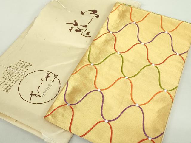 平和屋着物●銀座きしや 六通柄袋帯 金色袋帯 網目文 金銀糸 たとう紙付き 正絹 逸品 DABA1793ps