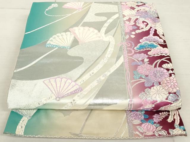 平和屋着物◎六通柄袋帯　鳳凰花文　銀糸　正絹　逸品　AAAV9353sg