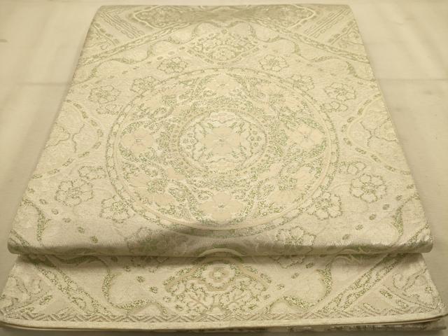 平和屋着物◎六通柄袋帯　天井花文　銀糸　正絹　逸品　AABA7302dt
