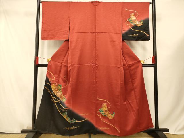 平和屋着物■訪問着　短冊草花文　暈し染め　金銀彩　正絹　逸品　AABF3202fw