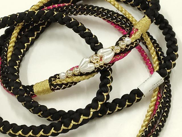 平和屋着物●和装小物　振袖用帯締め　装飾　パール　ビーズ　金糸　正絹　逸品　未使用　AABI6727ay