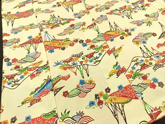 平和屋着物■上質な小紋 型染め 風景花文 鬼しぼ縮緬 正絹 逸品 BAAM4914ow